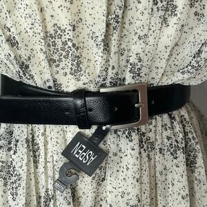 Aspen Black Faux Leather Belt Silver Buckle Classic Minimalist NWT